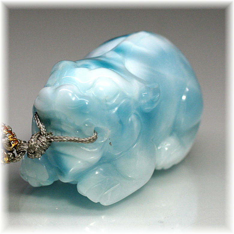 高品質]ラリマー彫刻ペンダント/紐付き（貔貅/ヒキュウ） - 埼玉県吉川