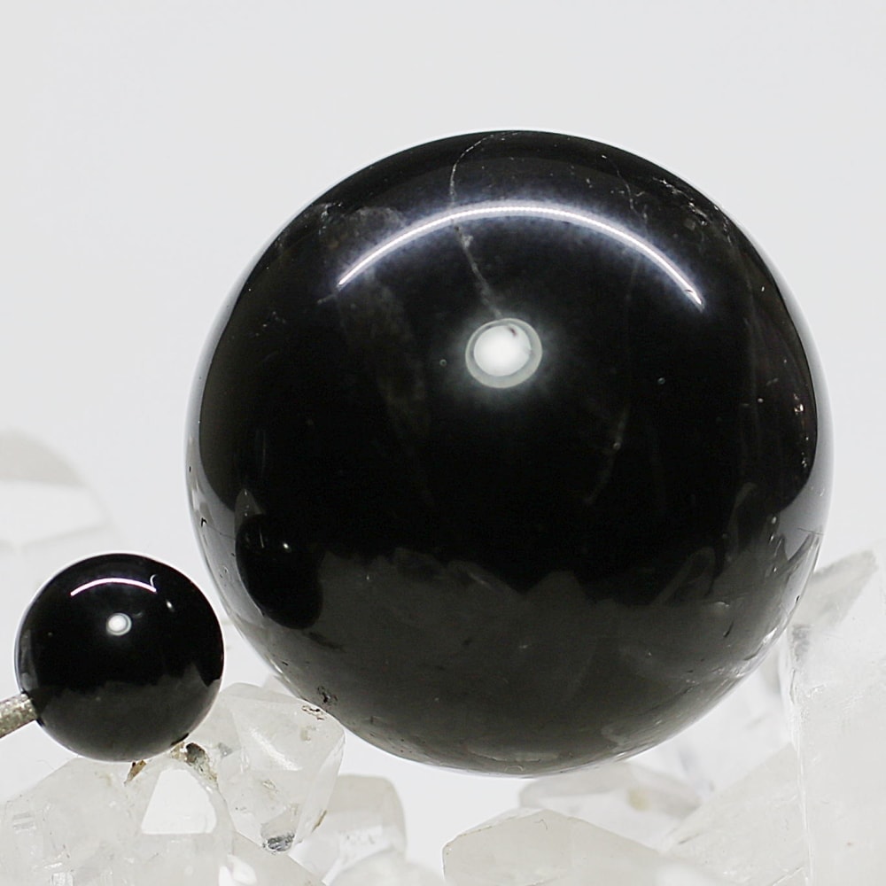 山東省産]スターモリオン丸玉/天然黒水晶スフィア（直径33.0mm