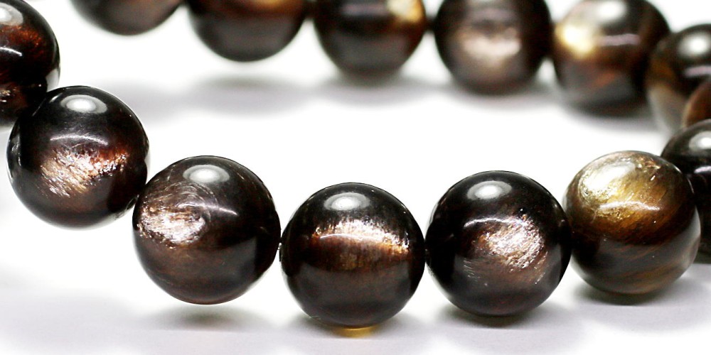 トップクォリティ]ブラウンゴールドマイカブレスレット（約12.5mm玉