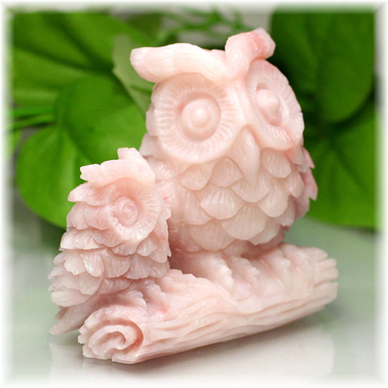 高品質]ピンクタルク彫刻フクロウ（置物） - 埼玉県吉川市の天然石専門