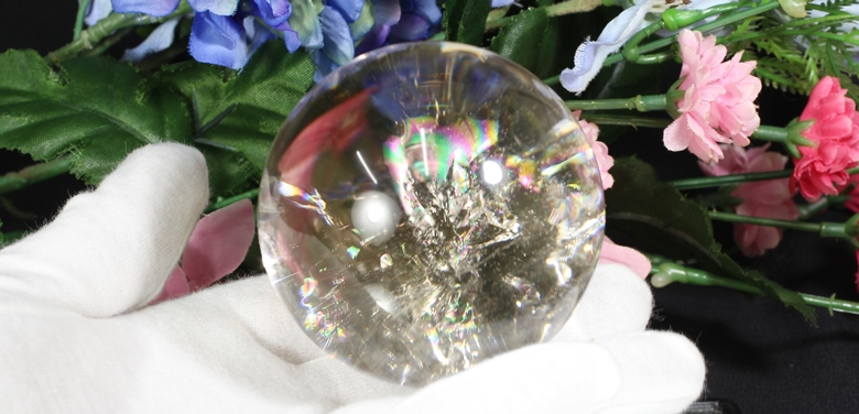 トップクォリティ]レインボースモーキークォーツ丸玉/スフィア（68.3mm