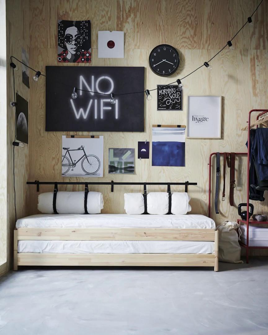 UTÅKER ウトーケル スタッキングベッド マットレス2枚付き, パイン材