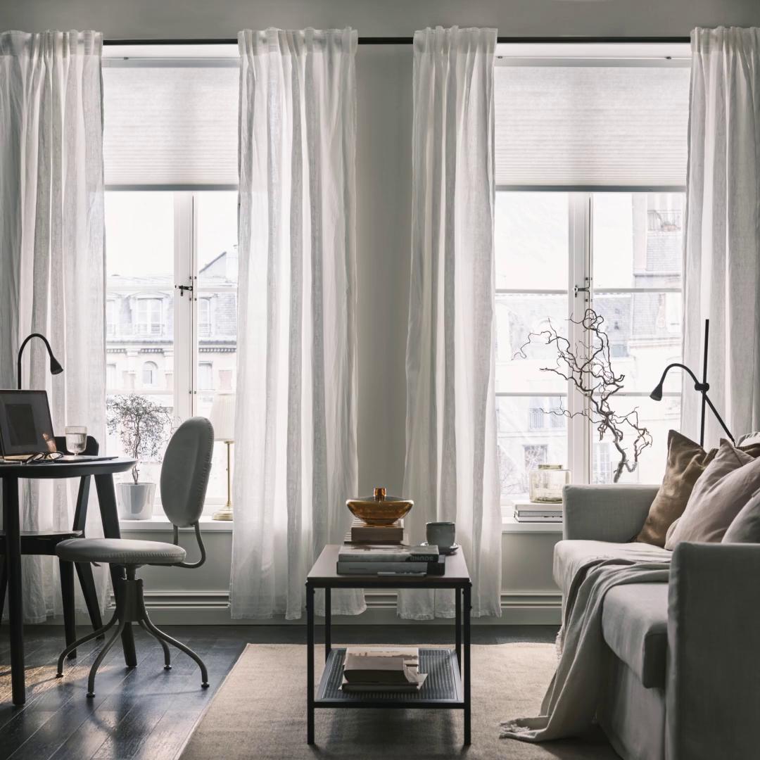 DYTÅG 2 Gardinenschals, weiß/mit Gardinenband, 145x250 cm - IKEA