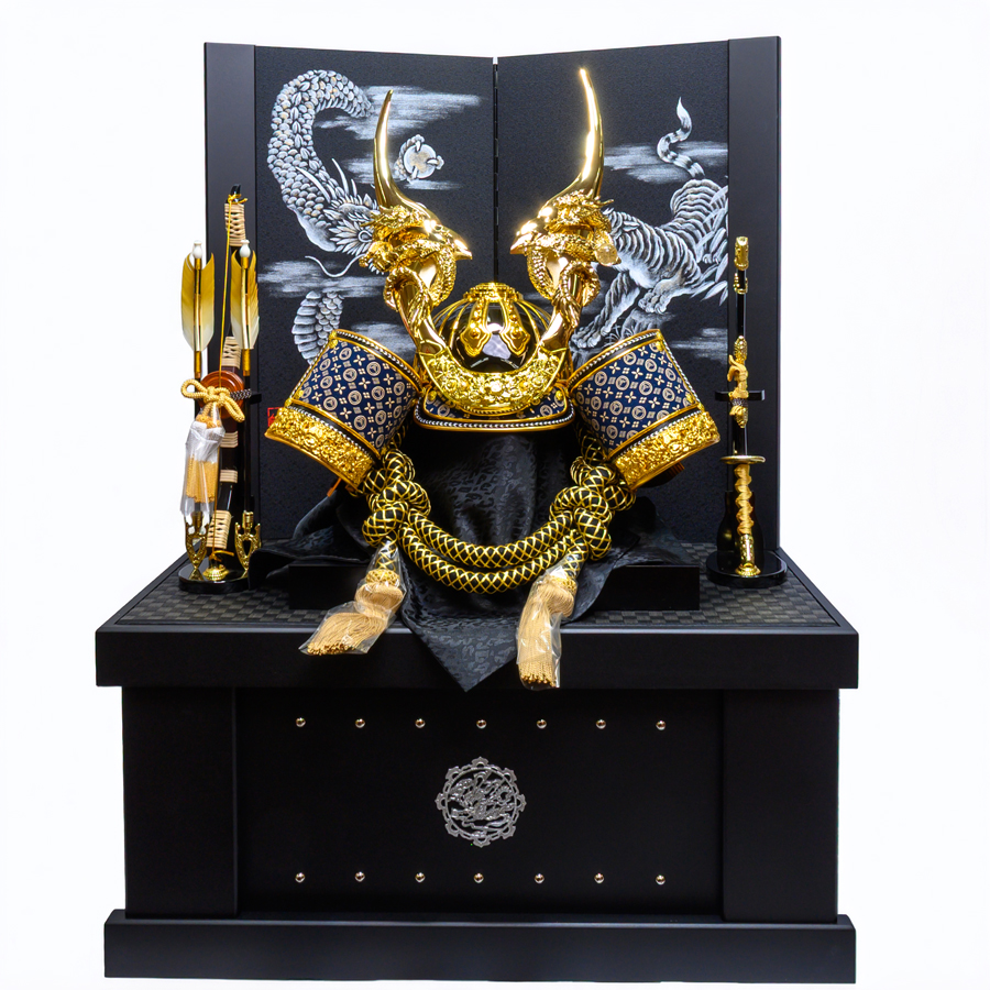 甲州印伝富士山柄金巻龍着用兜龍虎収納セット | 人形専門店「ピノキオ