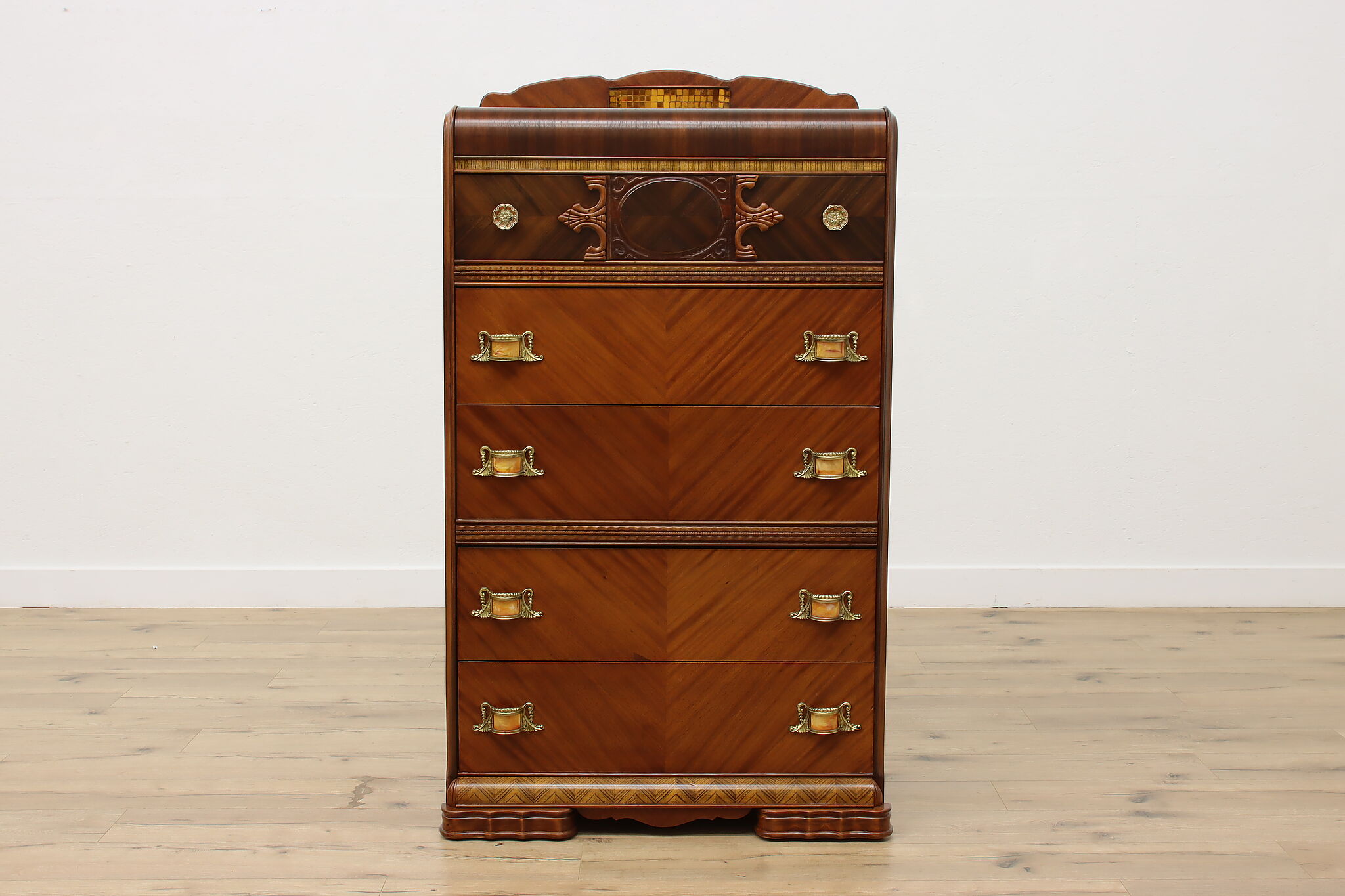 Art Deco Vintage Waterfall Tall Dresser or Chest, Bakelite