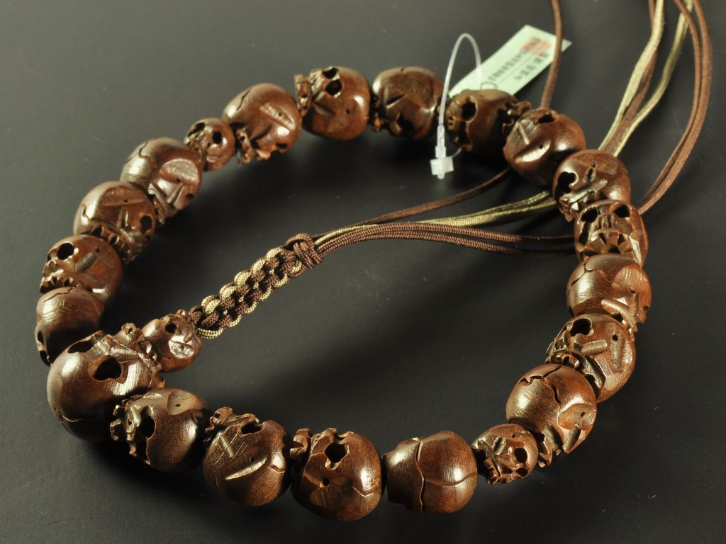 つげ骸骨彫り（18玉） 六本組紐房（焦げ茶/ベージュ） 男性用高級略式