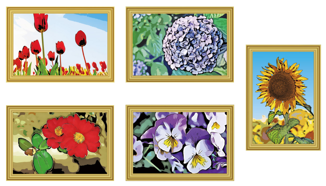 ちぎり絵 季節の花シリーズ（5枚）x 5セット / お名前ピタットシール