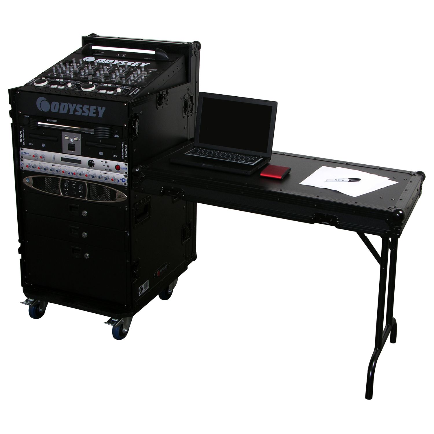 Black 11U Top Slanted 16U Vertical Pro Combo Rack with Side Table