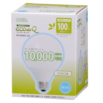 電球形蛍光灯 ボール形 E26 100形相当 昼光色 エコデンキュウ [品番]04