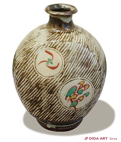 島岡達三 象嵌赤繪草花文扁壺 | 絵画など美術品の販売と買取 | 東京