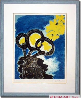 三岸節子 青い背景の黄色い花 | 絵画など美術品の販売と買取 | 東京