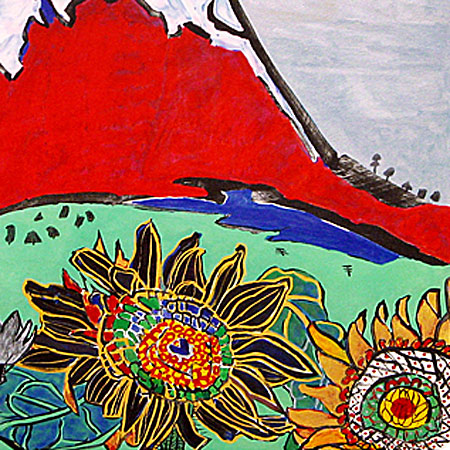 片岡球子 富士に献花（ひまわり） | 絵画など美術品の販売と買取