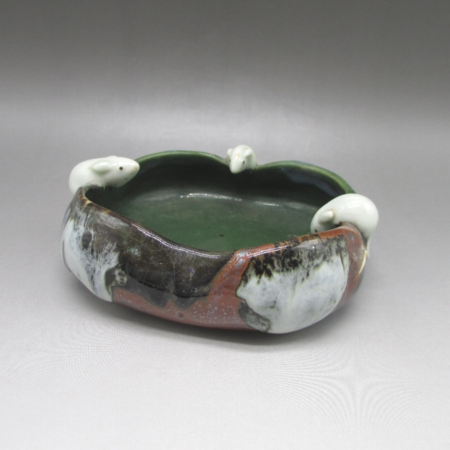 隅田焼 香二 高浮彫鼠図鉢 敬誠アート [ 公式 ]