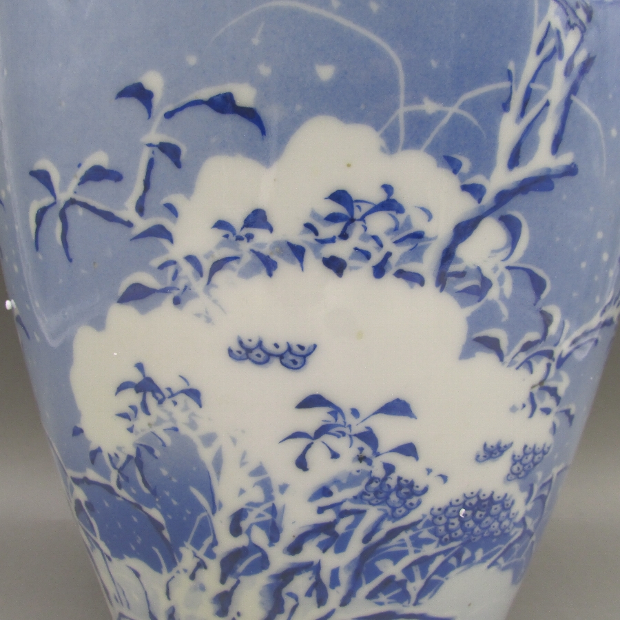 瀬戸焼 川本桝吉 鳥雪風景文双耳獅面付花瓶 - 敬誠アート [ 公式 ]