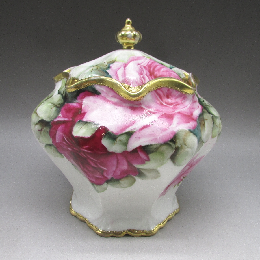 希少】オールドノリタケ 約23cm 薔薇紋 ビスケットジャー メープル