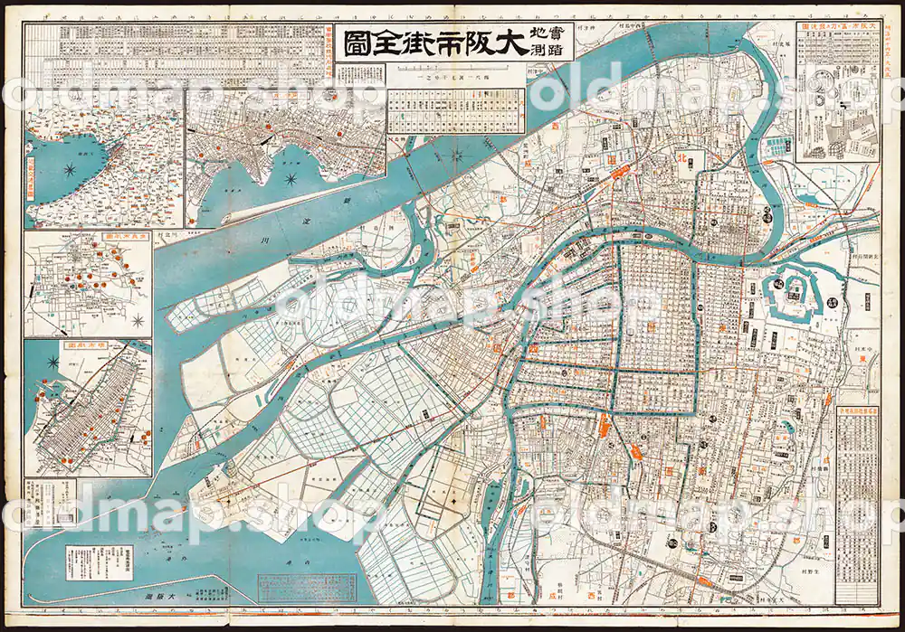 実地踏測 大阪市街全図 明治44年(1911) 古地図 – 古地図素材データの