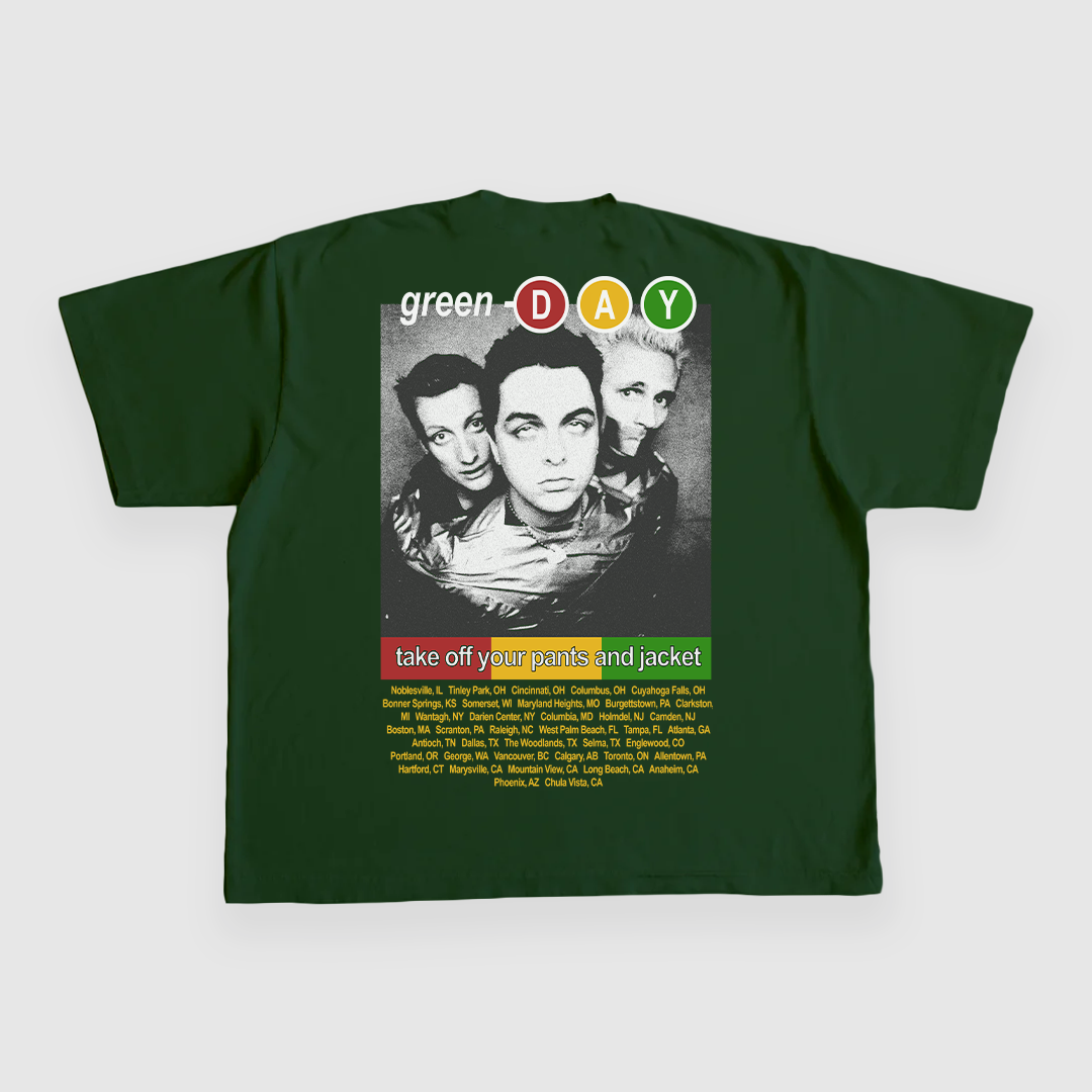 Green Day TOUR SHIRT CUSTOM PRINTED T-SHIRT – Old School Hats