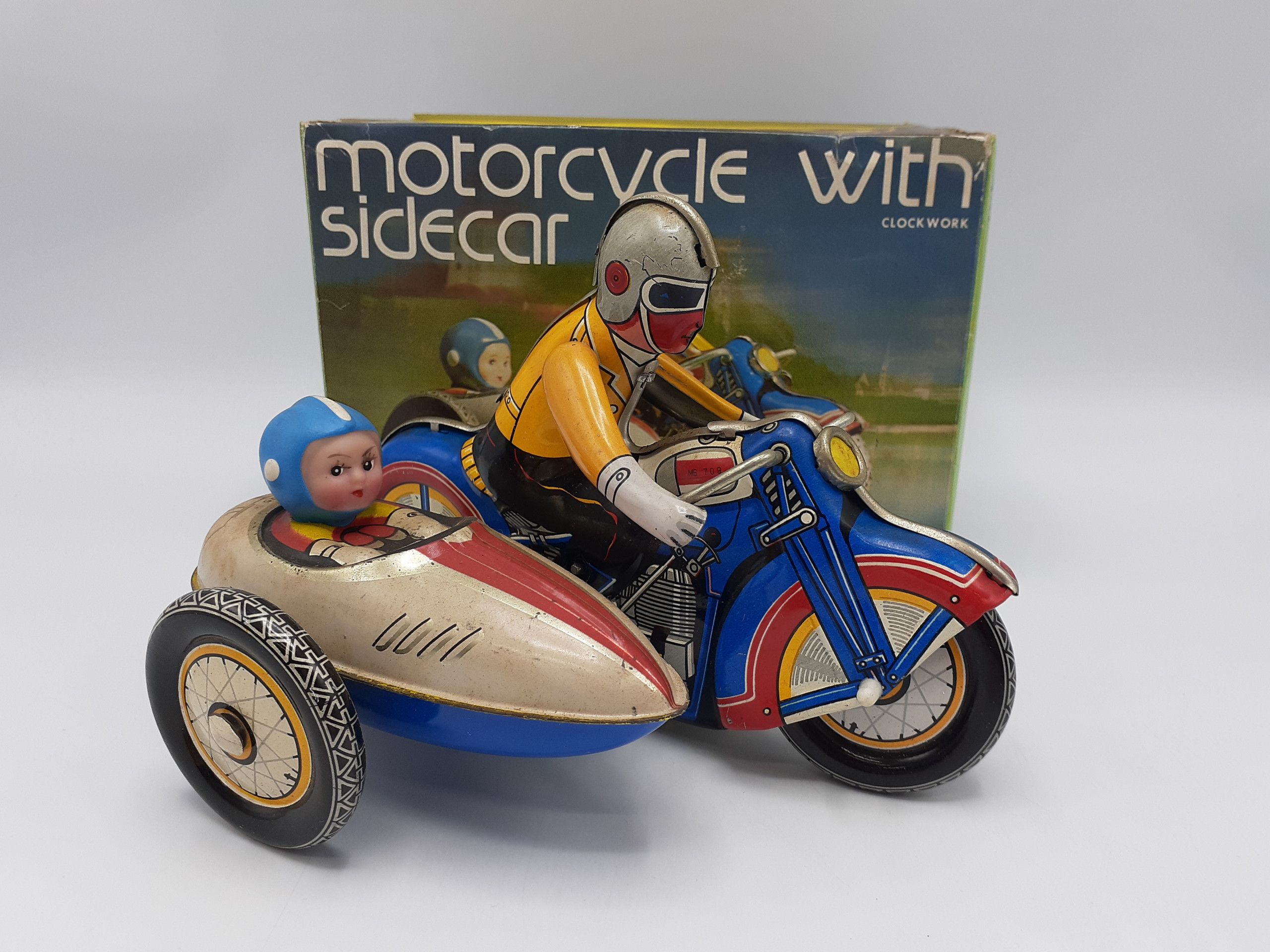 Motorcycle With Sidecar clockwork MS 709 ブリキおもちゃ サイドカー