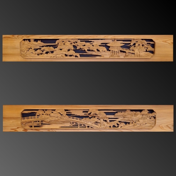 和室・銘木 ＞ 欄間 ＞ 極上両面彫刻欄間 杉 2枚一組 ［高]334 [幅