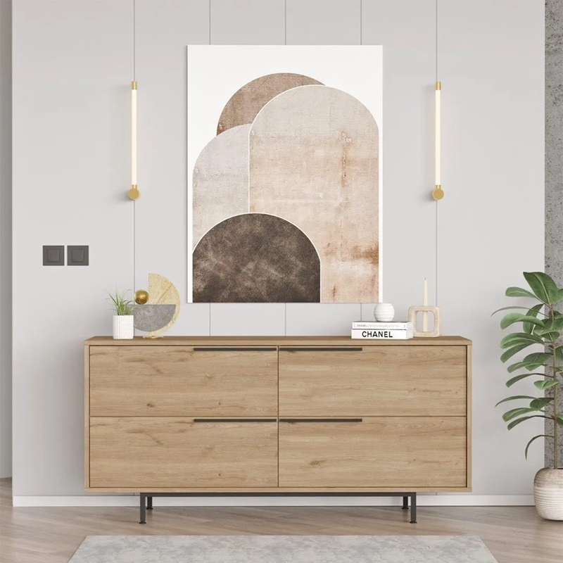 Credenza madia moderna soggiorno design 160xH74 4 ribalte rovere Kenzo