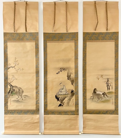 狩野雪信 中太公望 左右桜桃｜古美術・掛け軸の販売・買取・鑑定-松本