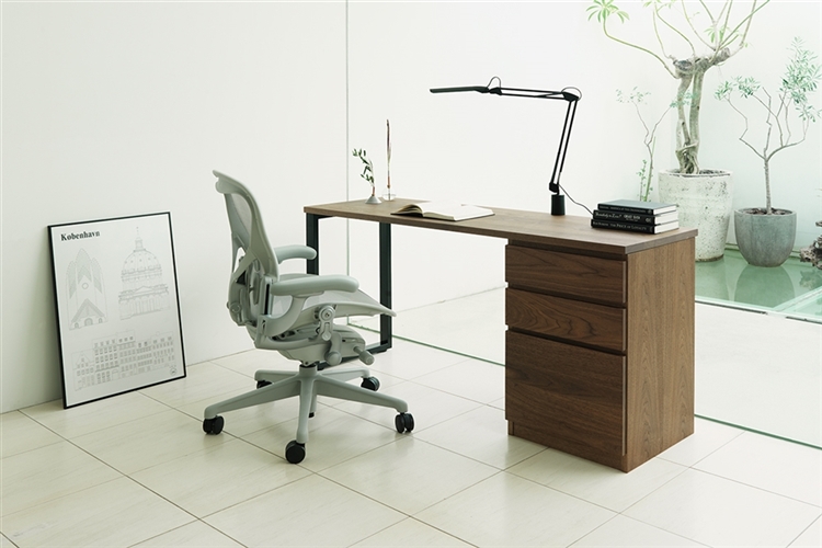 マスターウォール システムデスク ウォールナット 天板無垢 W2100