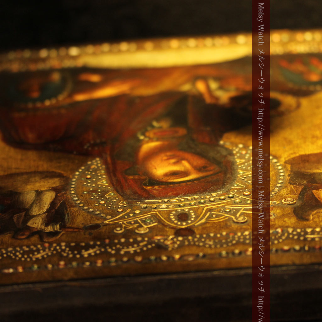 生神女マリヤ・聖母子像を描いた木板イコン/聖画像・テンペラ 【1858