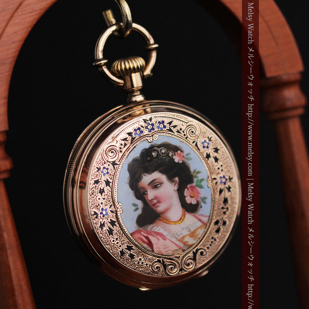 ジュールズマシイ鍵巻き式アンティーク金無垢懐中時計とチェーン【1870