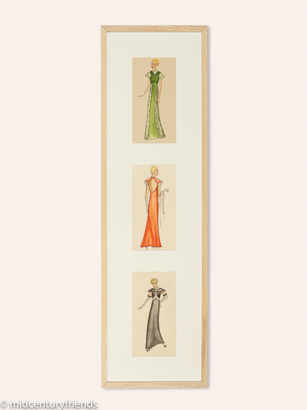 Art Déco Fashion Illustration III, Gouache on Paper, 36 x 123 cm