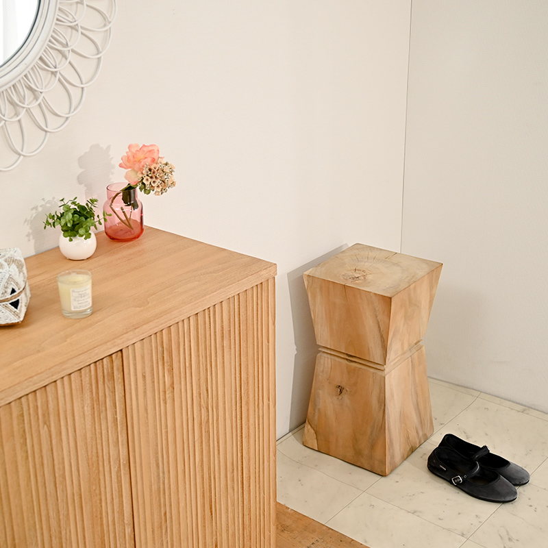 チーク材 無塗装 スクエアスツール 四角 C491XXを激安で販売する京都の