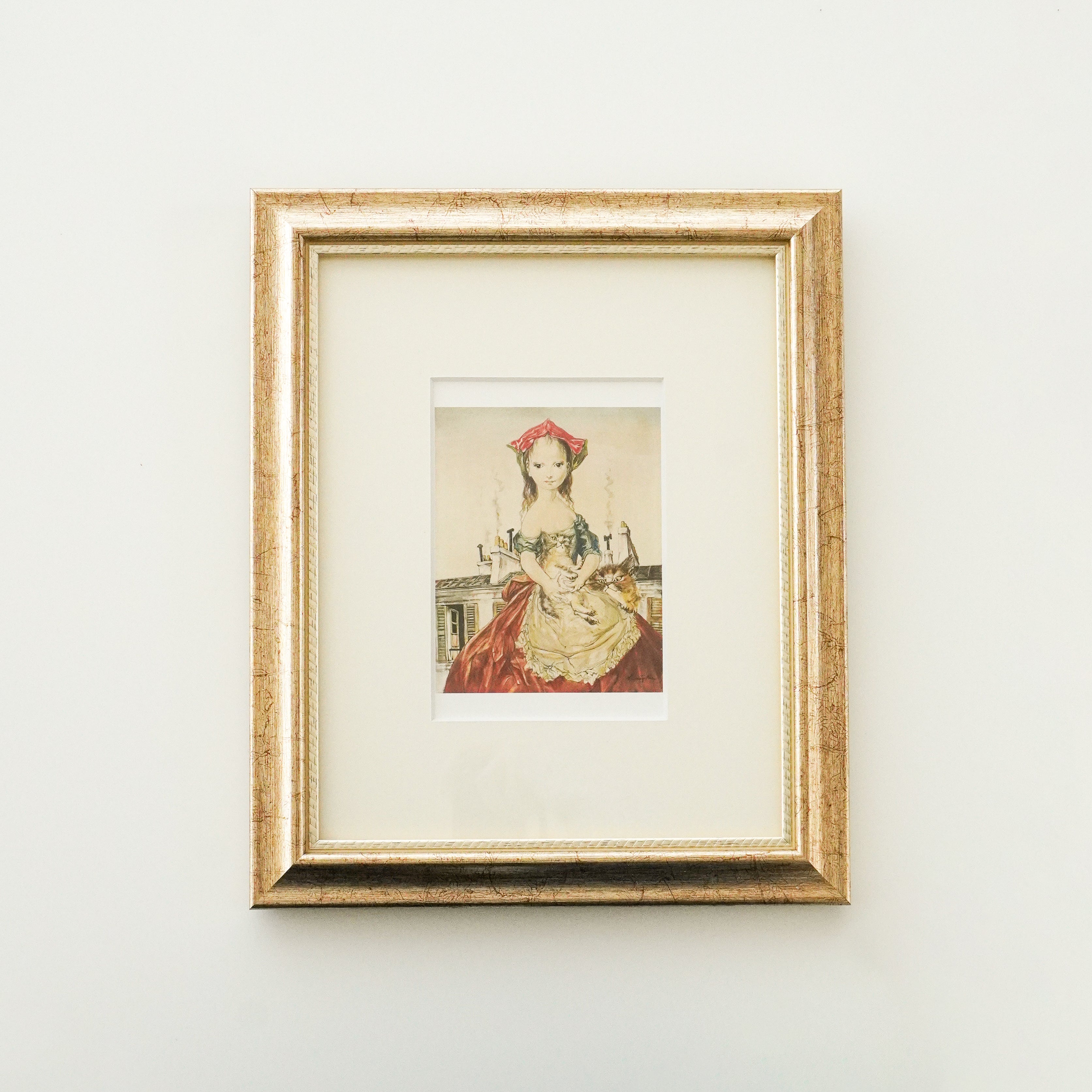 H ポストカード《パリの屋根の前の少女と猫》1点 ＋ 額1点 – 軽井沢