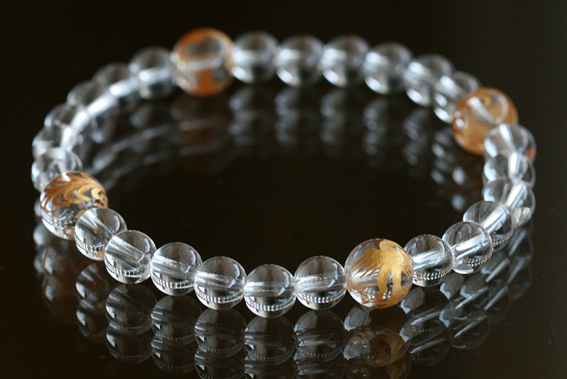 絶対幸福 金彫り 鳳凰パワーストーンブレスレット（水晶6ミリ＋鳳凰8