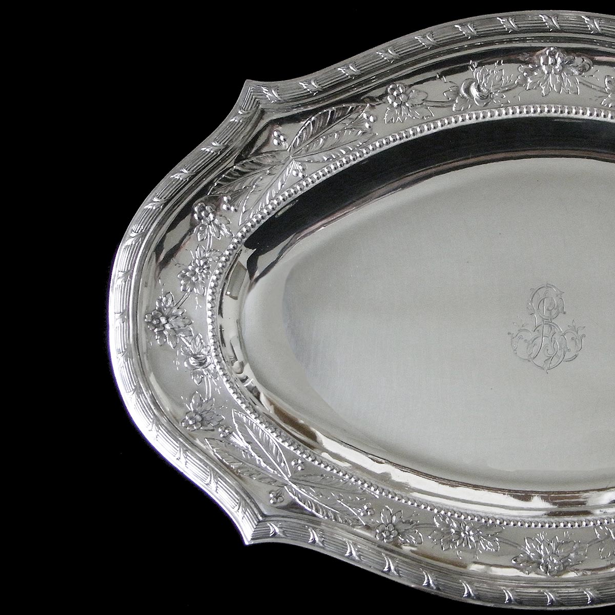 銀皿 植物文 幅42.5cmフランスアンティークシルバーウェア | ルーヴル