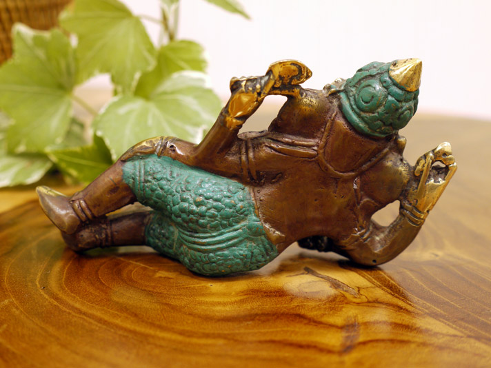 寝そべりガネーシャ像 ブロンズ製ミニオブジェ【49238】 /アジアン雑貨