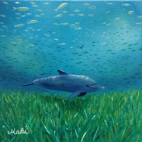 イルカの絵(油絵) タイトル : Holoholo(お散歩) - トピックス