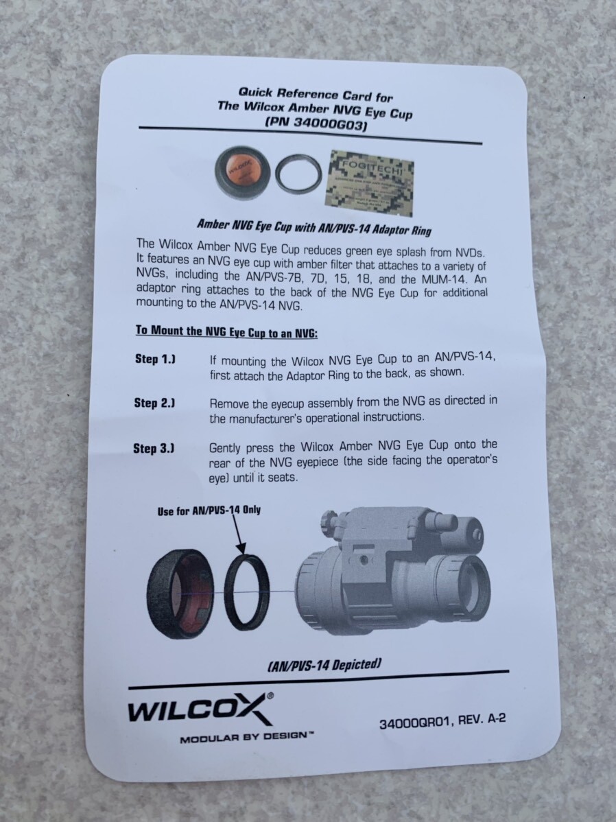 米軍実物 WILCOX NVG アンバーフィルターレンズ FilterCoverAssembly