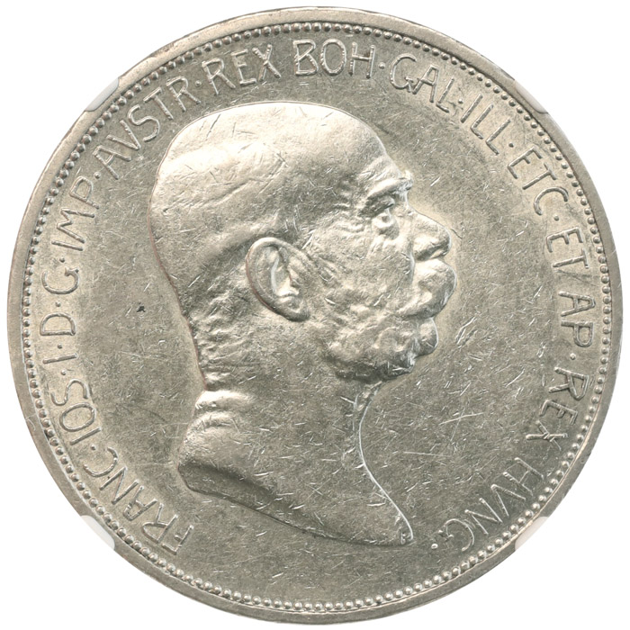 オーストリア-ハンガリー 1908年銘 5コロナ 銀貨 フランツ・ヨーゼフ1