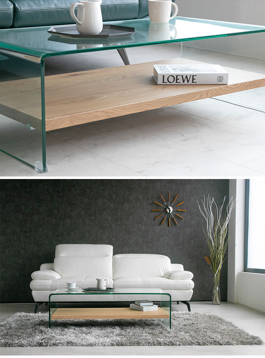 lushroom センターテーブル ガラス 長方形 ブラックオーク 突板 クリア