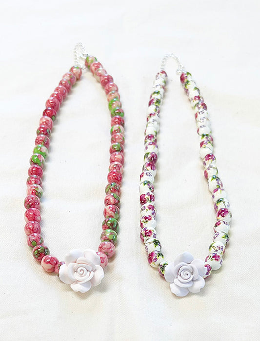 フラワーモチーフ陶ビーズネックレス | Northmall（ノースモール
