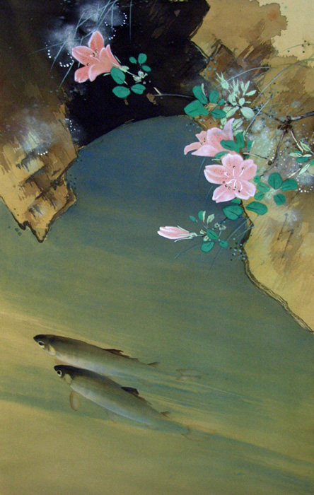 真作】川村憲邦/鮎図/アユ図/香魚図/横物/掛軸/名家伝来/AD-760