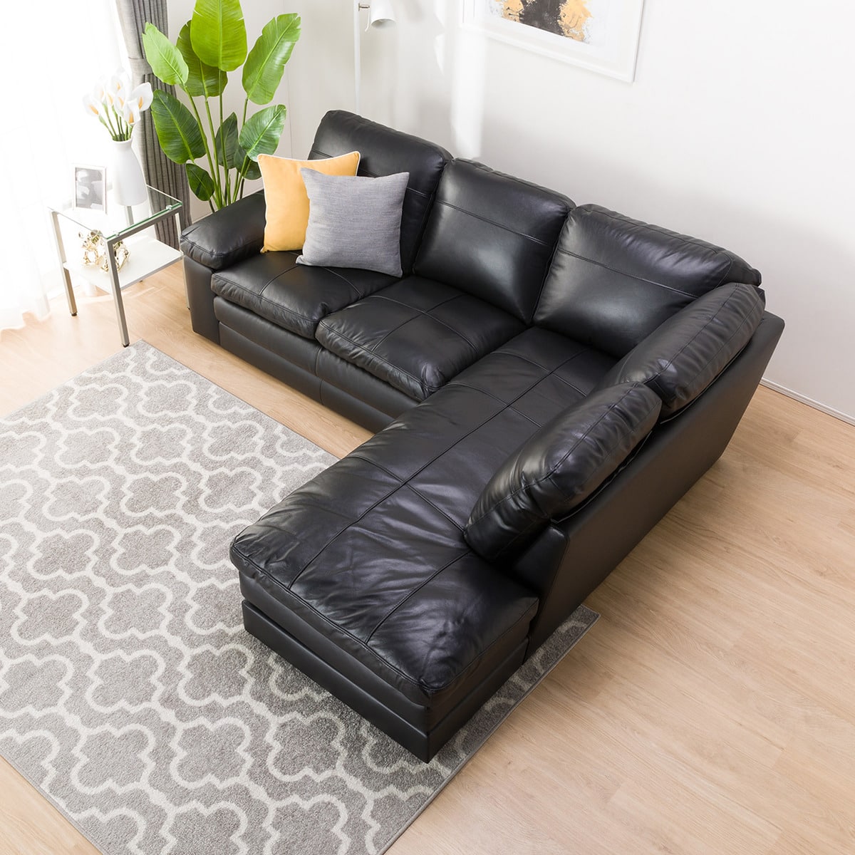 コーナーソファ 本革(一部合成皮革)タイプ (Sステイツ 左カウチ BK