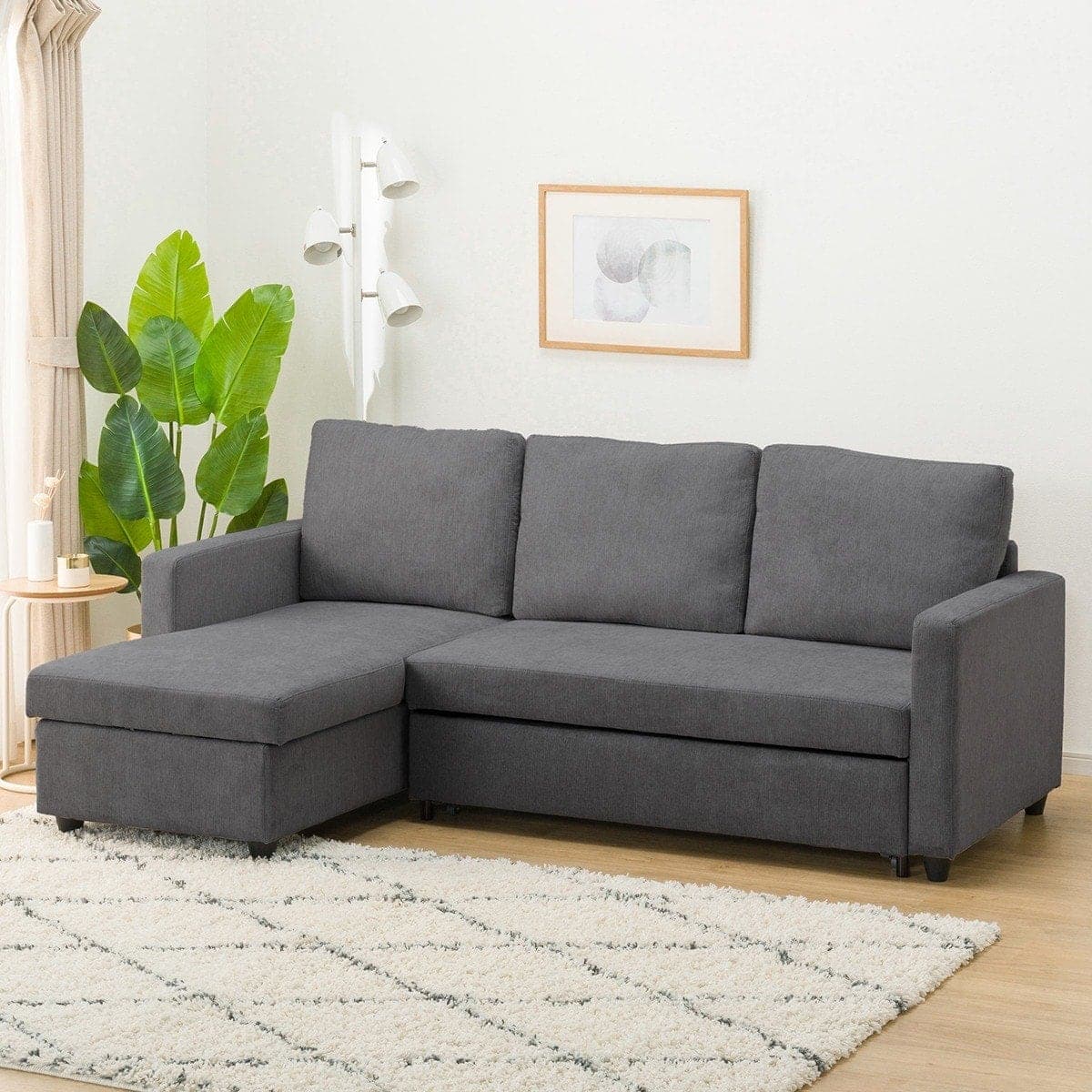 収納付きカウチソファベッド 布張りタイプ (ノアーク2 撥水加工 DGY