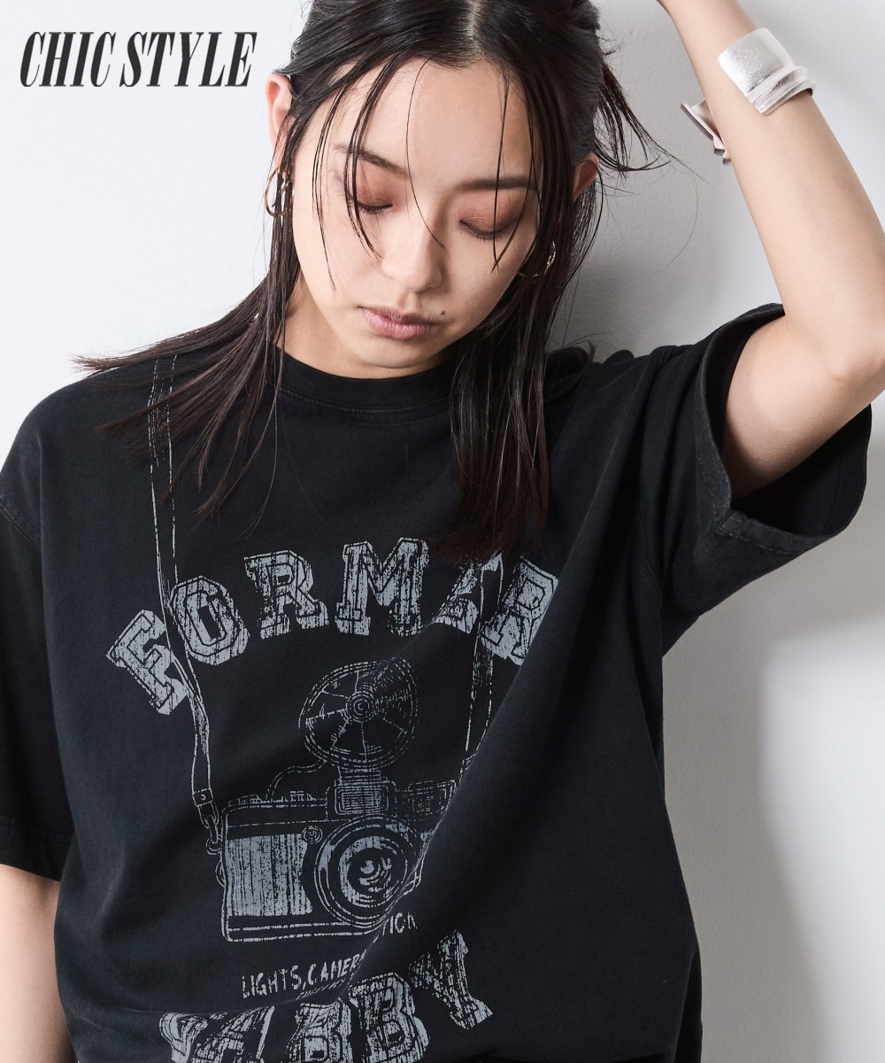 綿100％ピグメント染グラフィックプリントTシャツ＜大きいサイズ有