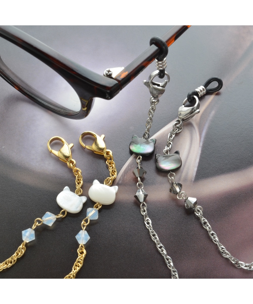 R-days代官山】【黒猫/白猫】メガネチェーン マザーオブパール