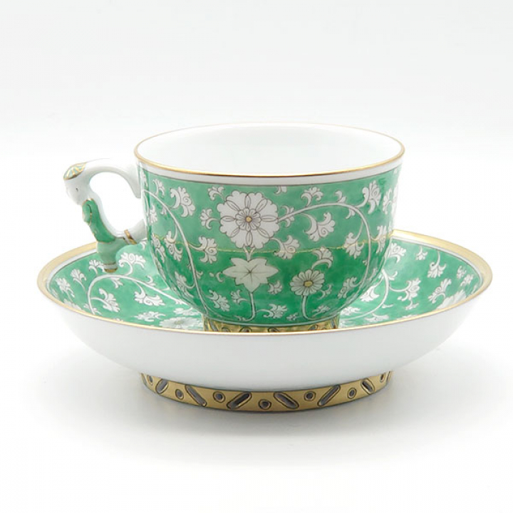 店舗取り寄せ商品】ヘレンド 芙蓉緑彩 ティーカップ&ソーサー RDCV