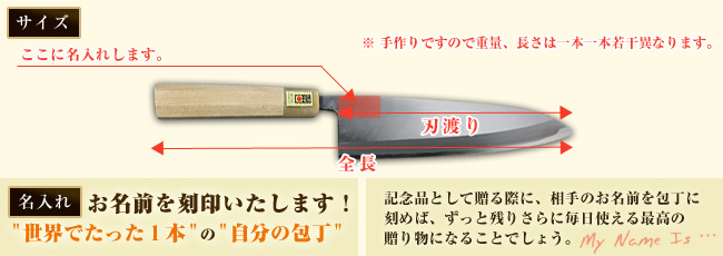 出刃包丁 白鋼 4寸～8寸 鞘なし 【包丁の＠堺英】