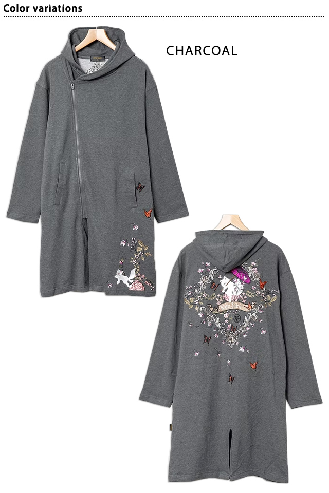 ビサンチンの花刺繍斜めジップロングパーカー 今昔 KJ-29254 和柄 和風