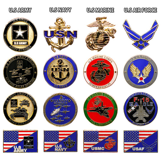 米軍グッズ ピンバッジ 陸軍 海軍 海兵隊 空軍 4個セット 全4種