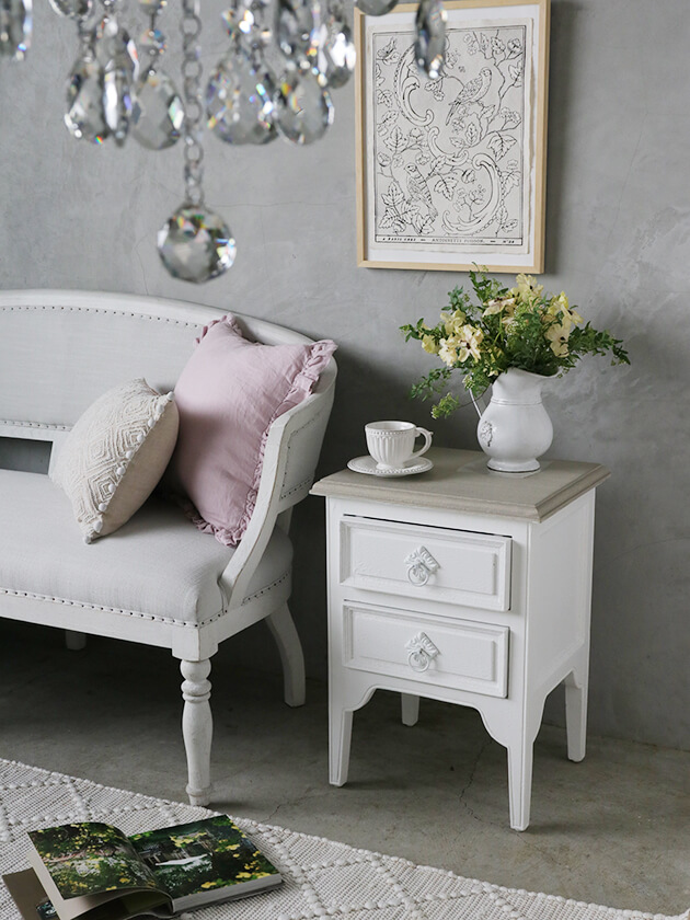 BLANC D'IVOIREサイドテーブルCHARLIEアンティークホワイトTOPヌアージュ