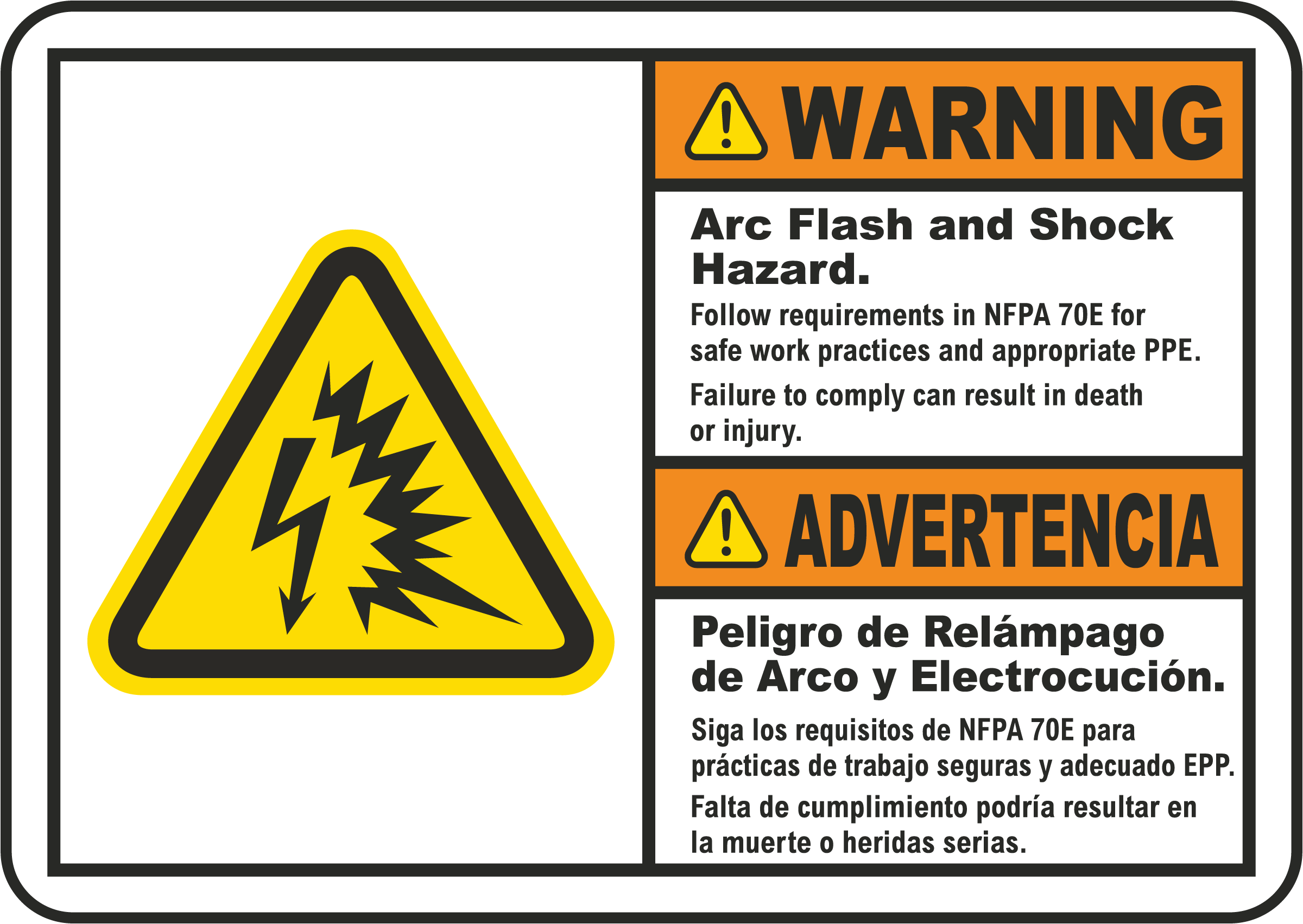 Bilingual Arc Flash & Shock Hazard Label - Save 10% Instantly